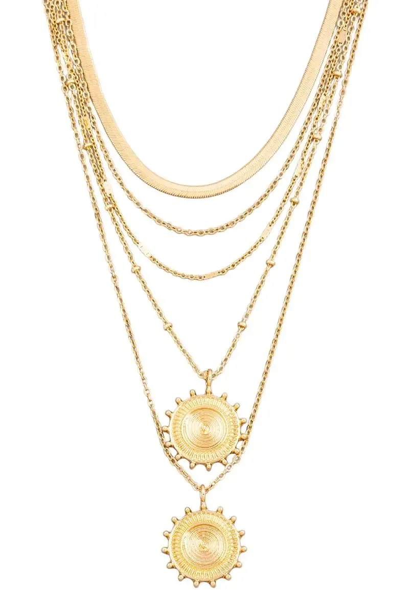 Vintage Multi Layer Two Sun Disc Pendant Necklace