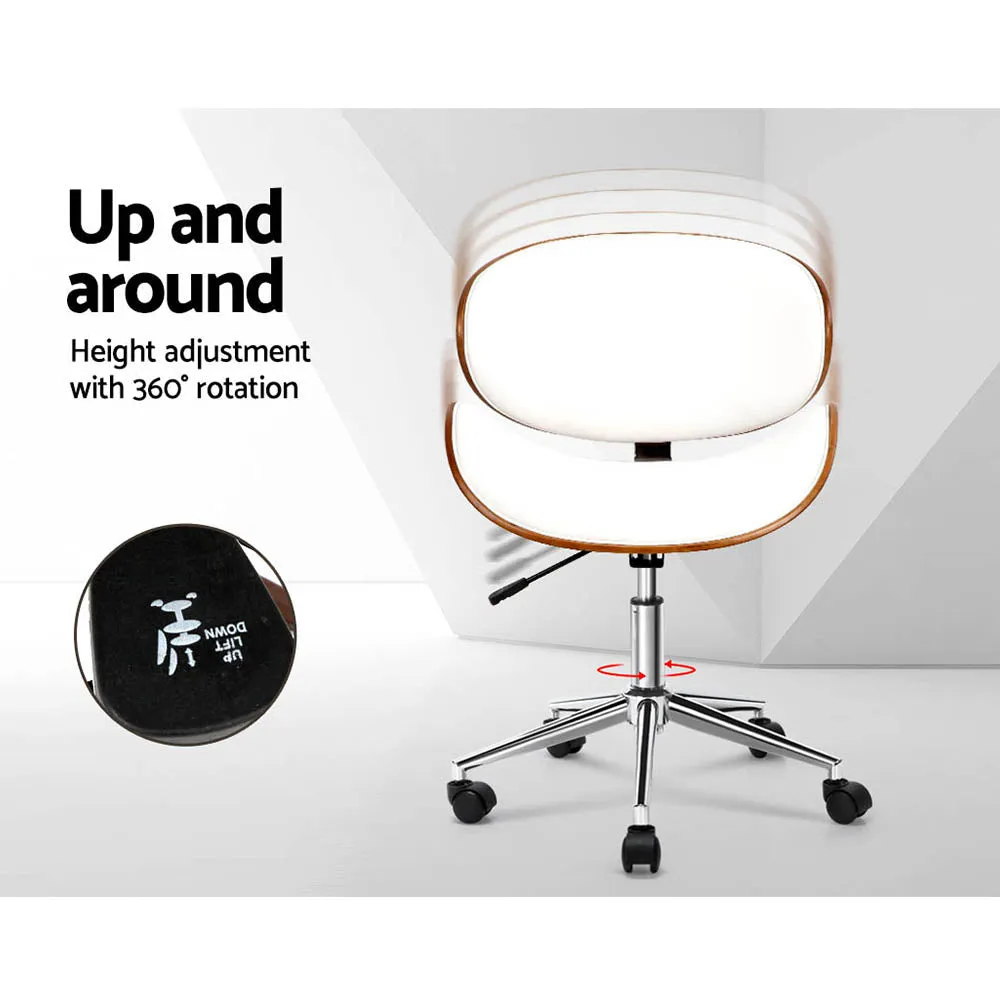 Wooden & PU Leather Office Desk Chair - White