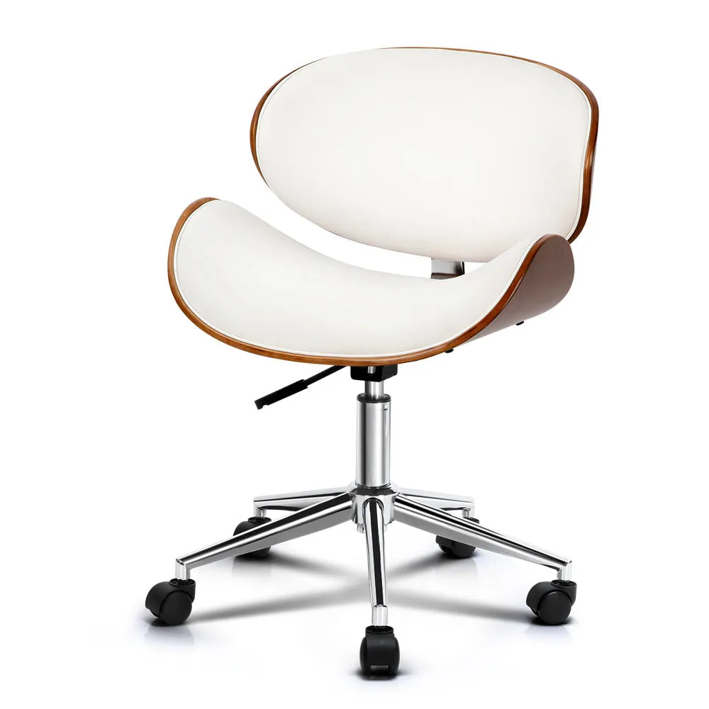 Wooden & PU Leather Office Desk Chair - White