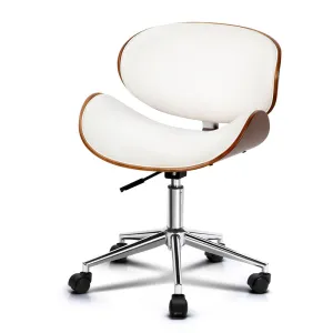Wooden & PU Leather Office Desk Chair - White