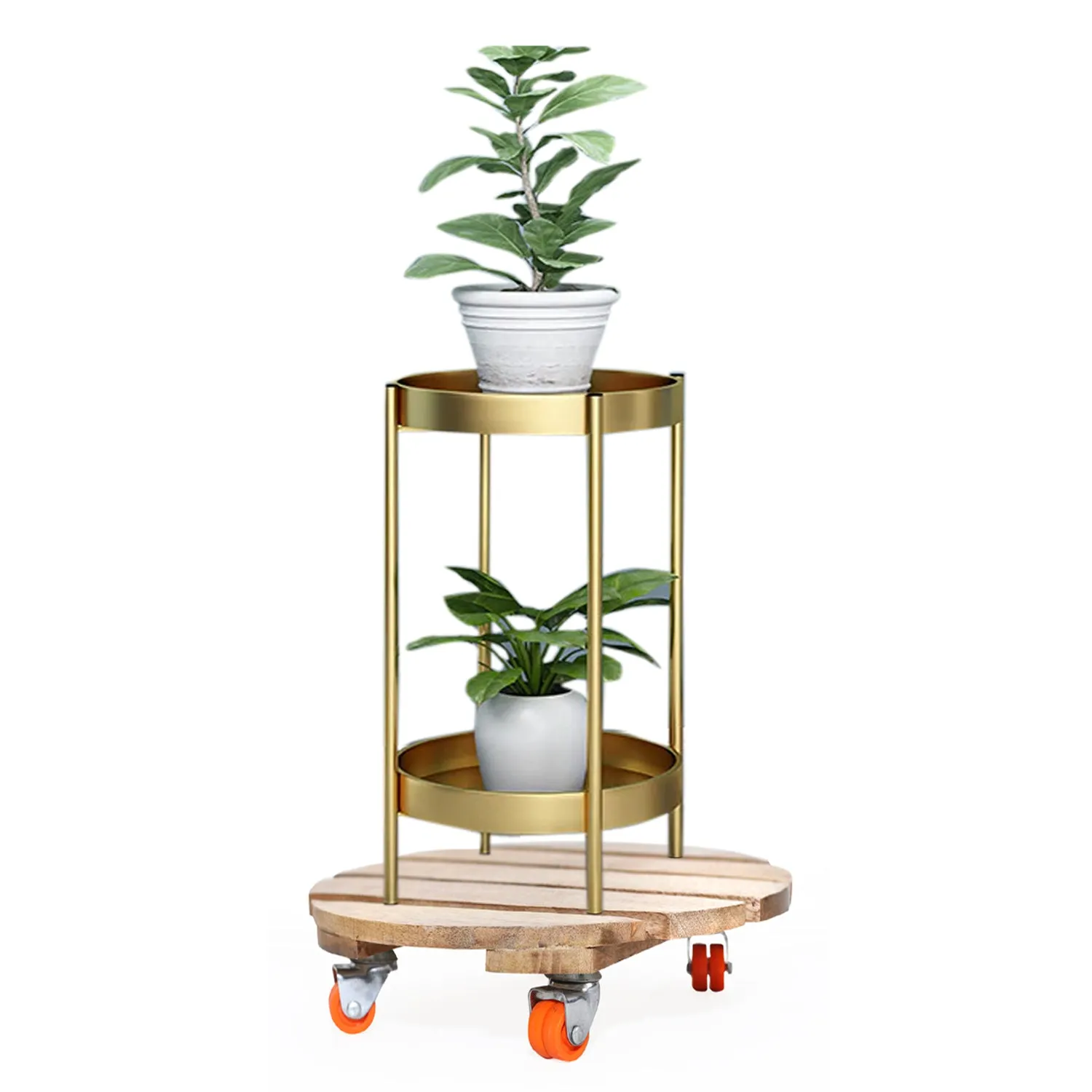 Wooden Beige Plant Trolley With 4 Moving Wheels